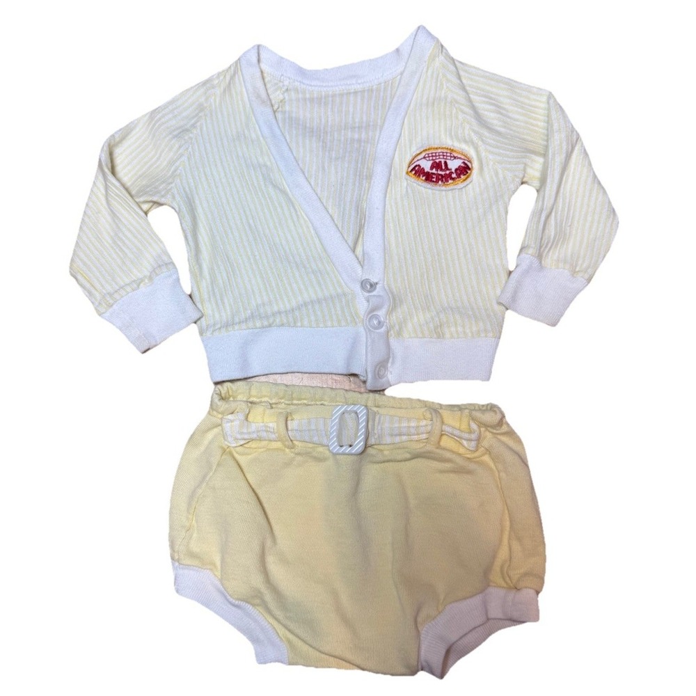 VTG 50s Baby Boy Outfit Set All American Football Knit Cardigan & Bloomers 6-9mo
